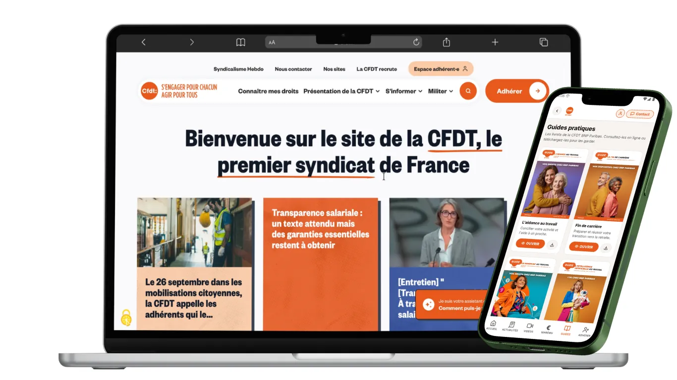 App-ka iyo websaydhka CFDT BNP Paribas oo ka muuqda laptop iyo taleefan